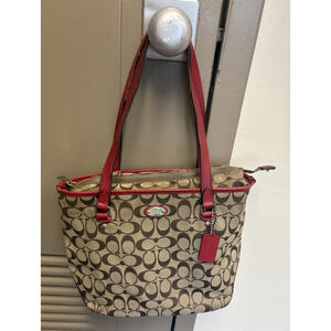 COACH 12CM Signature Top Zip Tote 36375 VGC! Authentic Leather And Canvas sale!